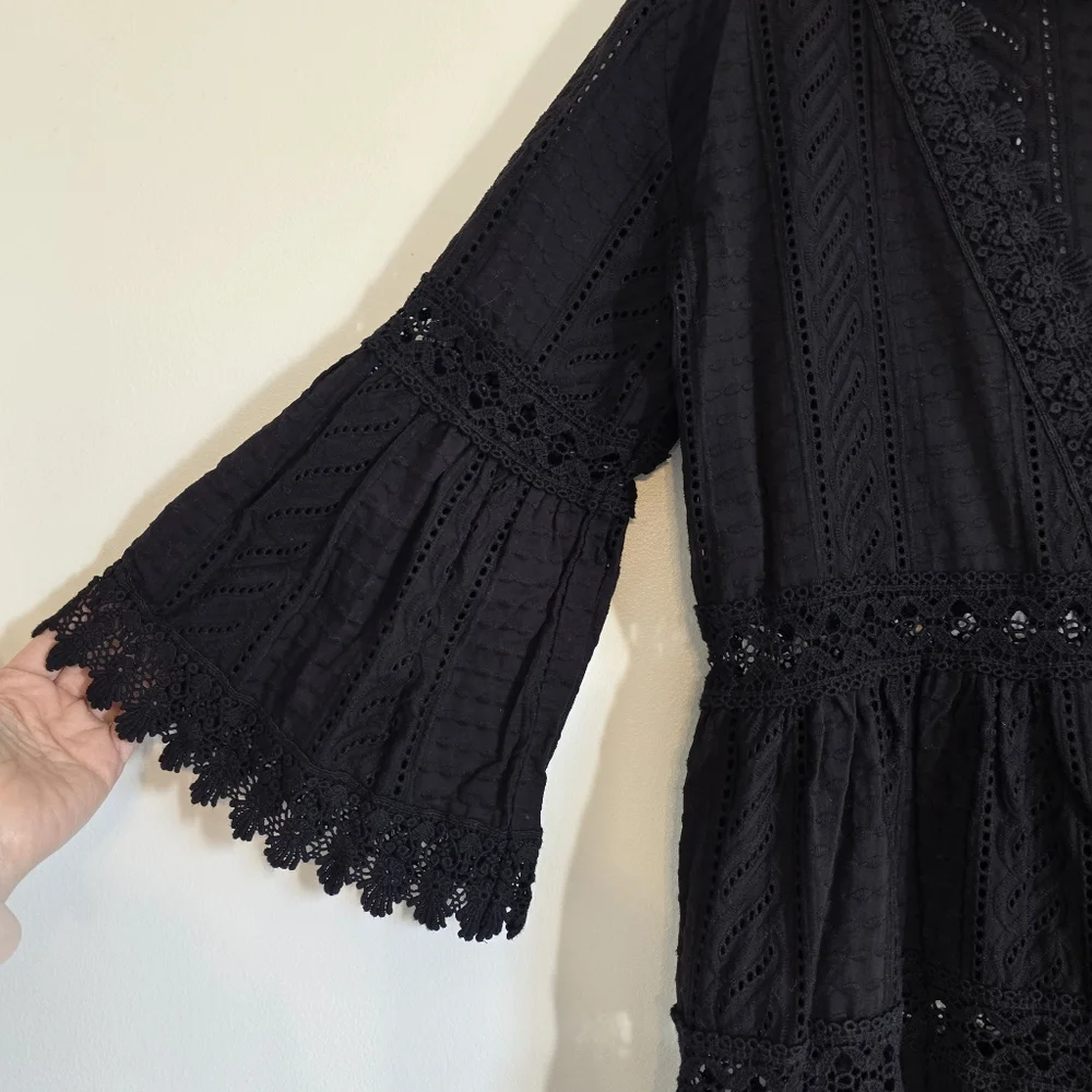 Melissa Odabash Victoria Broderie Anglaise Tiered Mini Dress Black Medium - Picture 10 of 12